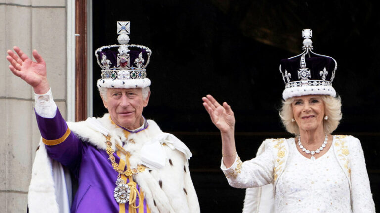 King Charles and Queen Camilla on the balcony of Buckingham Palace